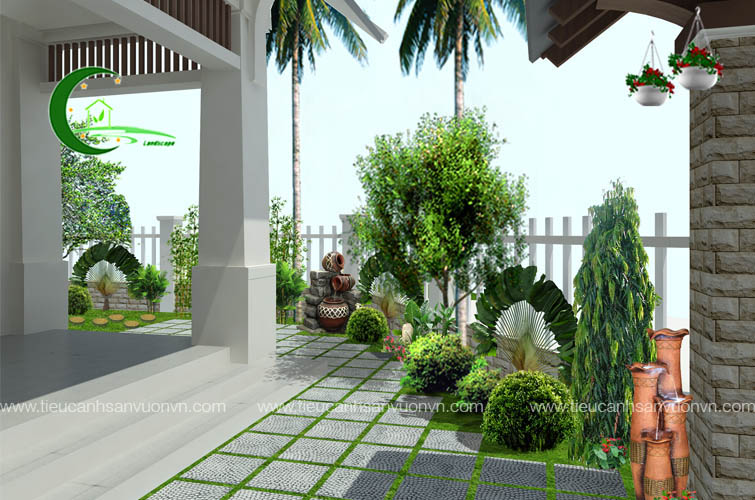 Thiết kế sân vườn biệt thự Bác Sang Hòa Bình 2