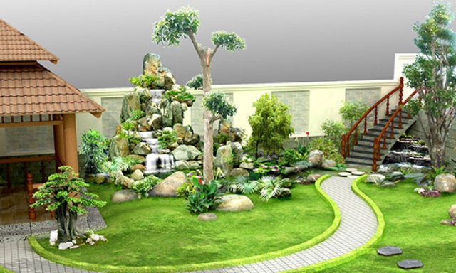 Mẫu thiết kế tiểu cảnh sân vườn khô đẹp hoàn mỹ